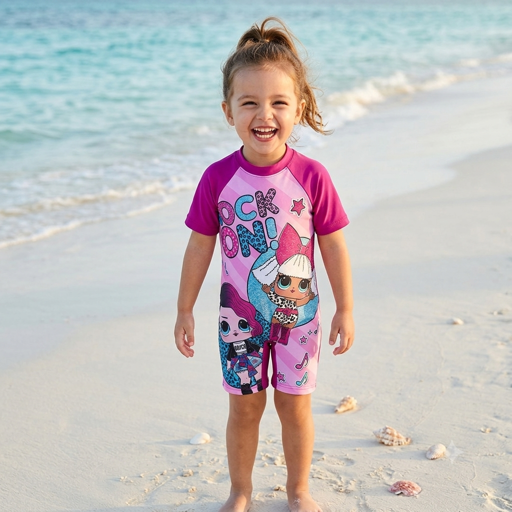 Girls LOL Surprise Summer Romper – Pink Cartoon One-Piece Cotton Jumpsuit