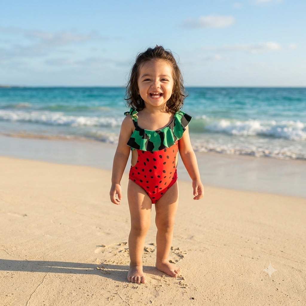 Baby Girls Watermelon One-Piece Swimsuit – Cute Ruffle Beach Swimwear