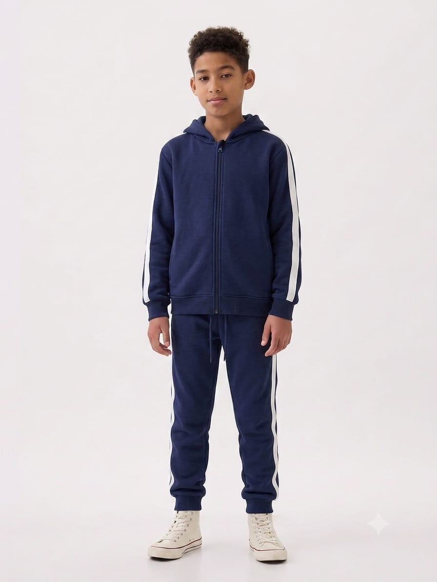 Boys Navy Blue Zip-Up Hoodie & Joggers Set - 2 Piece