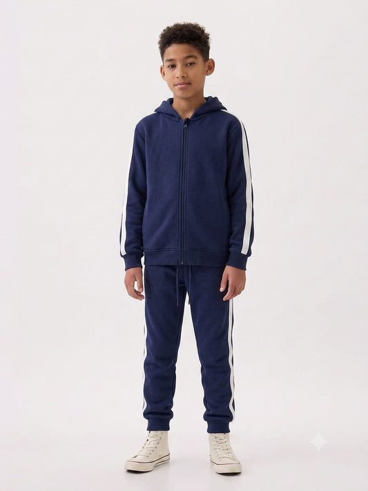 Boys Navy Blue Zip-Up Hoodie & Joggers Set - 2 Piece